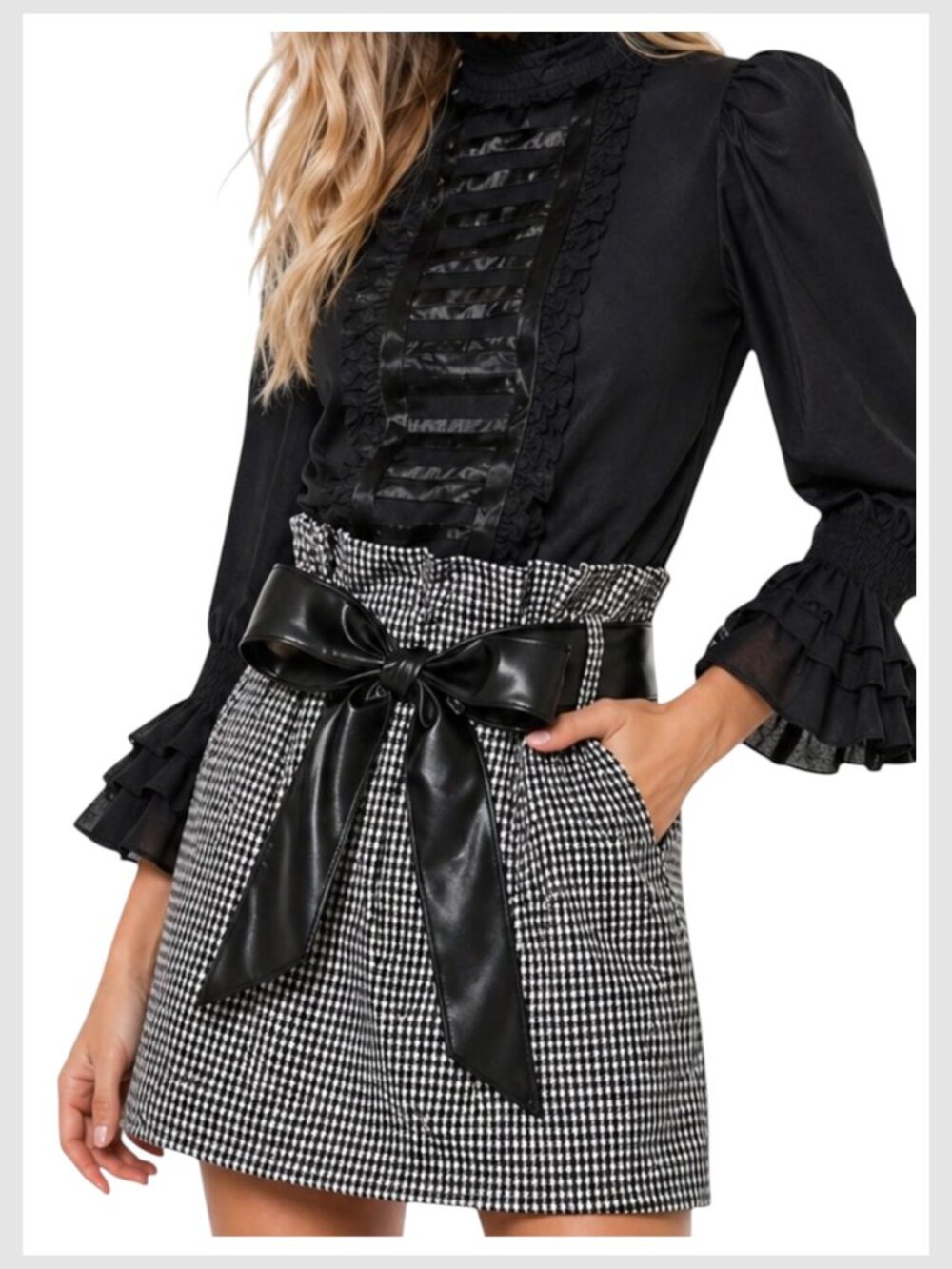 Alice + Olivia Paperbag Mini Skirt Houndstooth High Waist 2